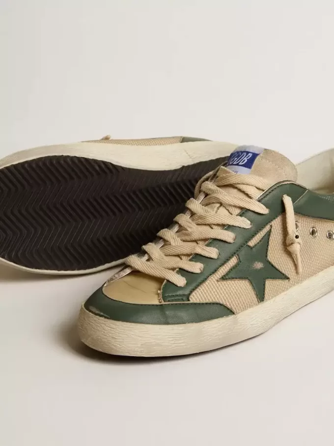 Super-Star LTD voor heren in crèmekleurig mesh en groen nappa met nappa ster