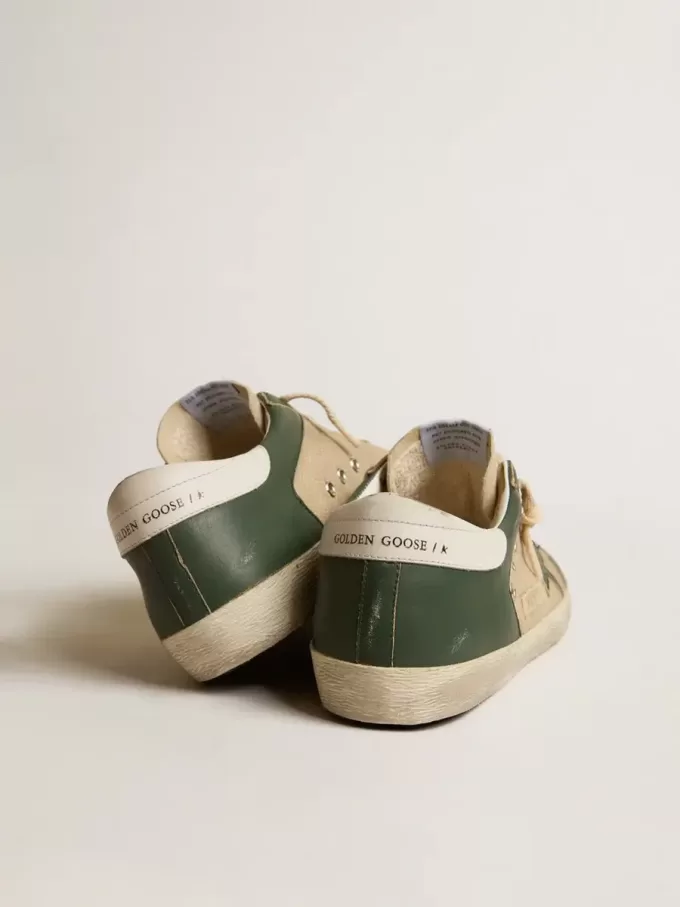 Super-Star LTD voor heren in crèmekleurig mesh en groen nappa met nappa ster