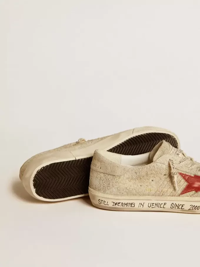 Super-Star LTD voor heren in grijs suède met rode leren ster