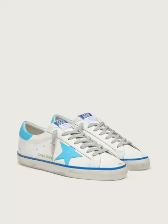 Super-Star LTD voor heren in wit leer met lichtblauwe leren ster en hielstuk
