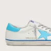 Super-Star LTD voor heren in wit leer met lichtblauwe leren ster en hielstuk