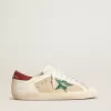 Super-Star LTD voor heren van suède met groene metallic ster en rode hielband