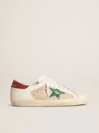 Super-Star LTD voor heren van suède met groene metallic ster en rode hielband