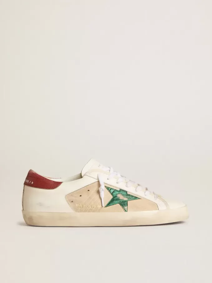 Super-Star LTD voor heren van suède met groene metallic ster en rode hielband