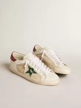 Super-Star LTD voor heren van suède met groene metallic ster en rode hielband