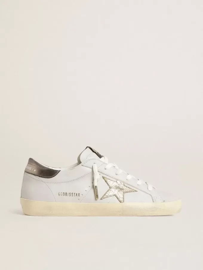 Super-Star met craquelé leren ster en metallic folie leren hielstuk