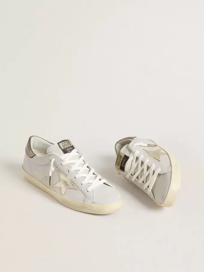Super-Star met craquelé leren ster en metallic folie leren hielstuk