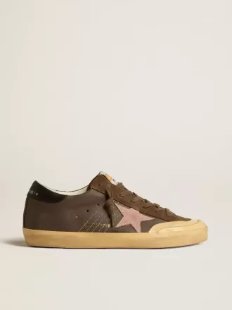 Super-Star Penstar LTD voor dames in bruin leer met roze suède ster