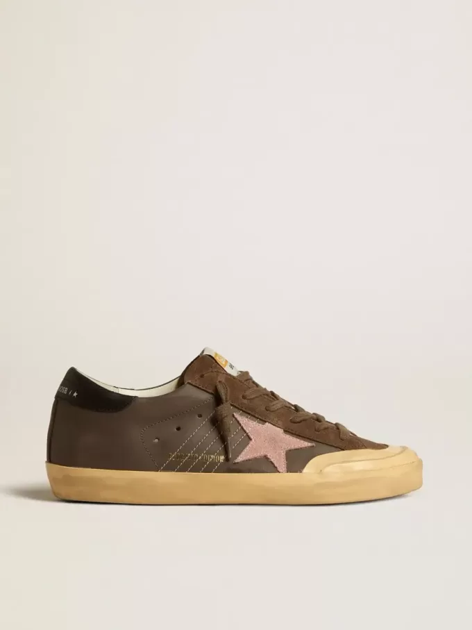 Super-Star Penstar LTD voor dames in bruin leer met roze suède ster
