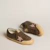 Super-Star Penstar LTD voor dames in bruin leer met roze suède ster
