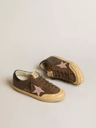 Super-Star Penstar LTD voor dames in bruin leer met roze suède ster