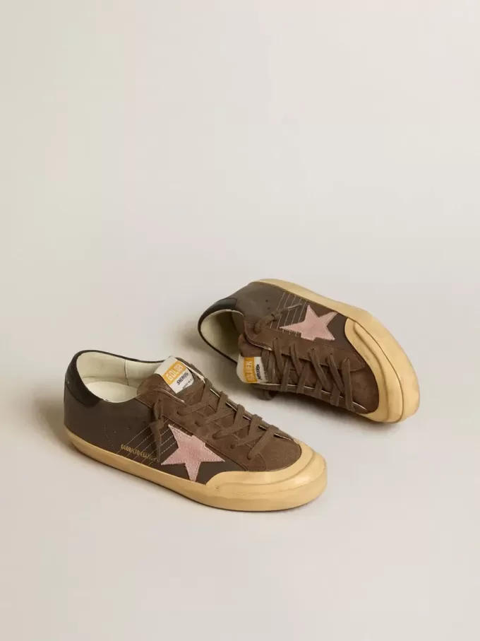 Super-Star Penstar LTD voor dames in bruin leer met roze suède ster