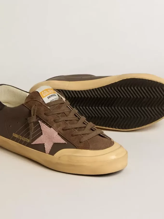 Super-Star Penstar LTD voor dames in bruin leer met roze suède ster