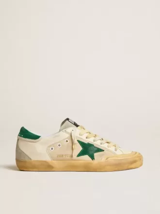Super-Star Penstar voor heren van nappa en nylon met groene suède ster en hielstuk