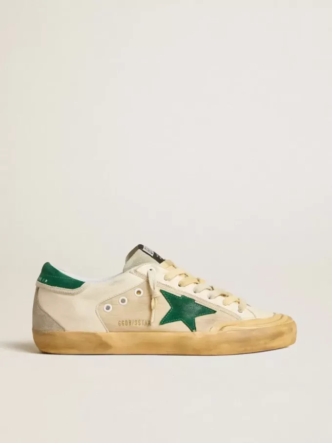 Super-Star Penstar voor heren van nappa en nylon met groene suède ster en hielstuk