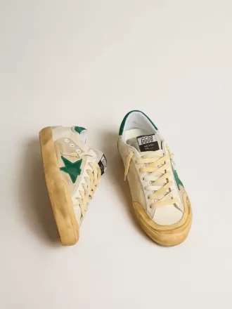 Super-Star Penstar voor heren van nappa en nylon met groene suède ster en hielstuk