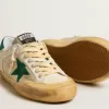 Super-Star Penstar voor heren van nappa en nylon met groene suède ster en hielstuk