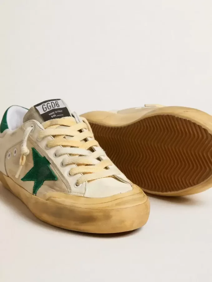 Super-Star Penstar voor heren van nappa en nylon met groene suède ster en hielstuk