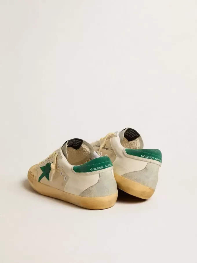 Super-Star Penstar voor heren van nappa en nylon met groene suède ster en hielstuk