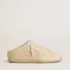 Super-Star Sabot voor dames in beige canvas met geborduurde kralen en beige suède ster