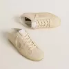 Super-Star Sabot voor dames in beige canvas met geborduurde kralen en beige suède ster
