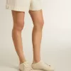 Super-Star Sabot voor dames in beige canvas met geborduurde kralen en beige suède ster