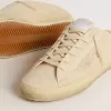 Super-Star Sabot voor dames in beige canvas met geborduurde kralen en beige suède ster
