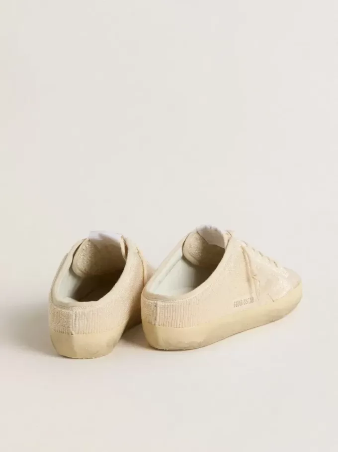 Super-Star Sabot voor dames in beige canvas met geborduurde kralen en beige suède ster