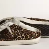 Super-Star Sabot voor dames in ponyhuid met luipaardprint en zwarte ster
