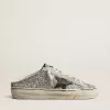 Super-Star Sabot voor dames in zilver glitter met zwarte leren ster