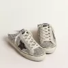 Super-Star Sabot voor dames in zilver glitter met zwarte leren ster