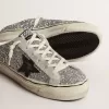 Super-Star Sabot voor dames in zilver glitter met zwarte leren ster