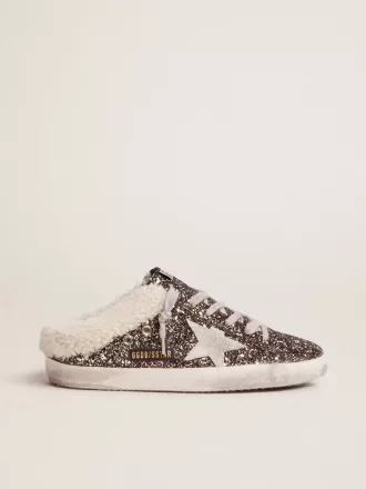 Super-Star Sabot voor dames met glitter en schapenvacht aan de binnenkant