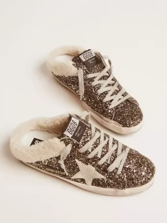 Super-Star Sabot voor dames met glitter en schapenvacht aan de binnenkant