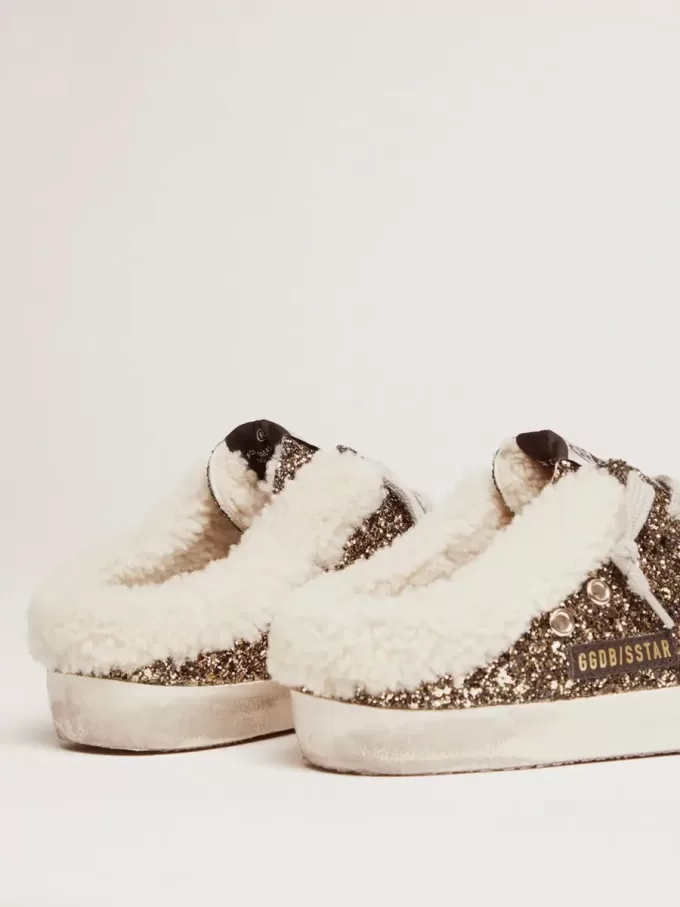 Super-Star Sabot voor dames met glitter en schapenvacht aan de binnenkant