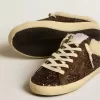 Super-Star Sabots in glitter met bruine ster en schapenvachtvoering