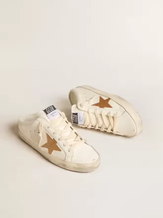 Super-Star Sabots van leer met plastic gouden glitterster