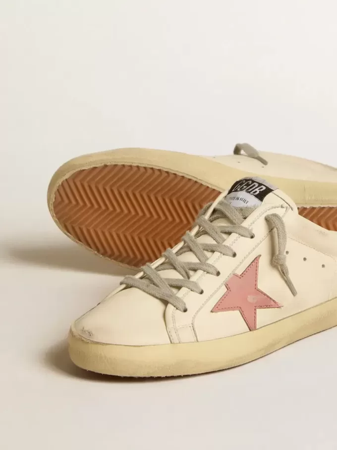 Super-Star Sabots voor dames van nappaleer met roze leren ster