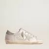 Super-Star sneakers van grijs-wit leer met glittereffect en leren ster