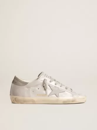 Super-Star sneakers van grijs-wit leer met glittereffect en leren ster