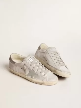 Super-Star sneakers van grijs-wit leer met glittereffect en leren ster