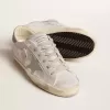Super-Star sneakers van grijs-wit leer met glittereffect en leren ster