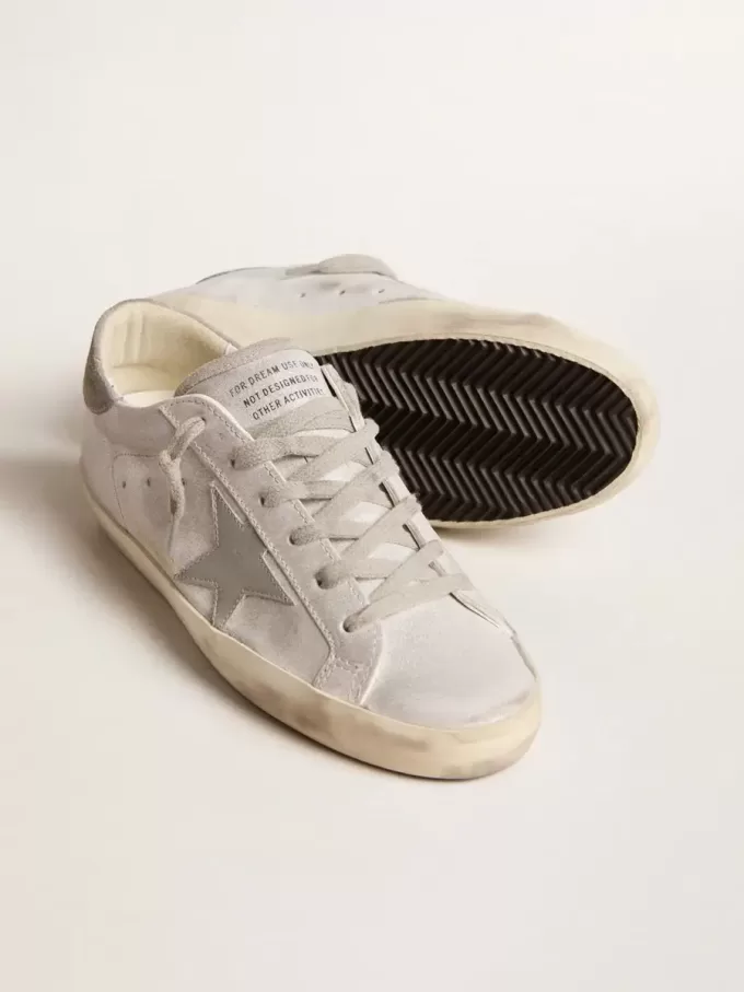 Super-Star sneakers van grijs-wit leer met glittereffect en leren ster