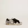 Super-Star sneakers van zilverkleurig leer met suède inzetstukken