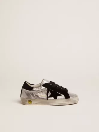 Super-Star sneakers van zilverkleurig leer met suède inzetstukken