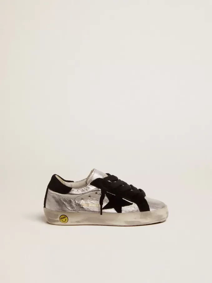 Super-Star sneakers van zilverkleurig leer met suède inzetstukken