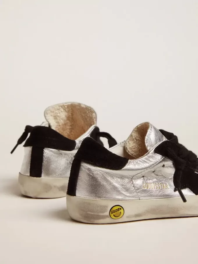 Super-Star sneakers van zilverkleurig leer met suède inzetstukken