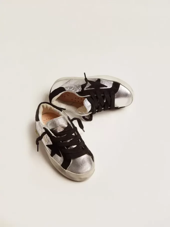 Super-Star sneakers van zilverkleurig leer met suède inzetstukken