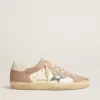Super-Star sneakers voor dames in roze suède met zilverkleurige metallic leren ster