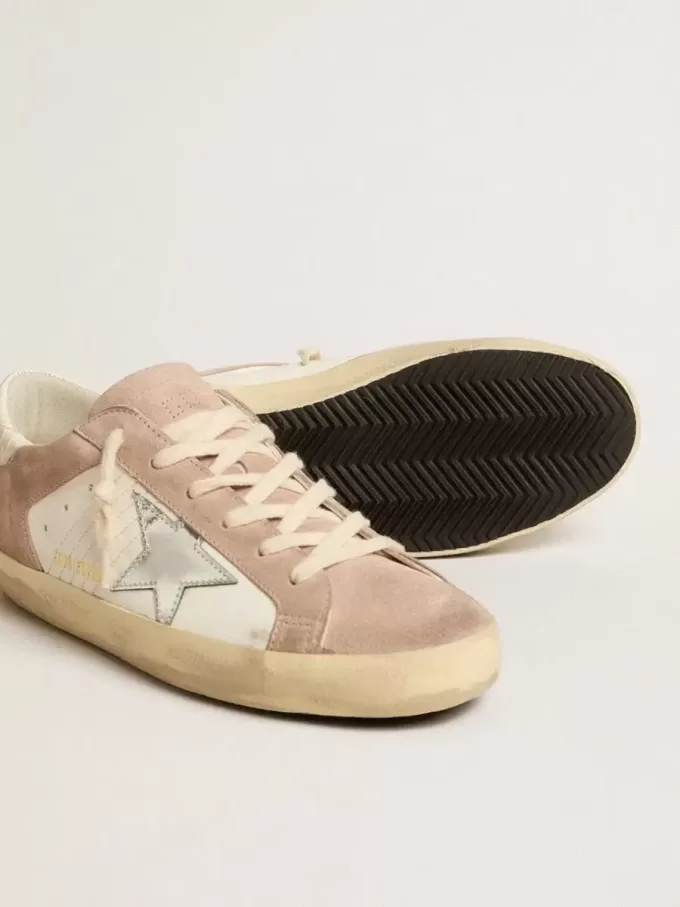 Super-Star sneakers voor dames in roze suède met zilverkleurige metallic leren ster